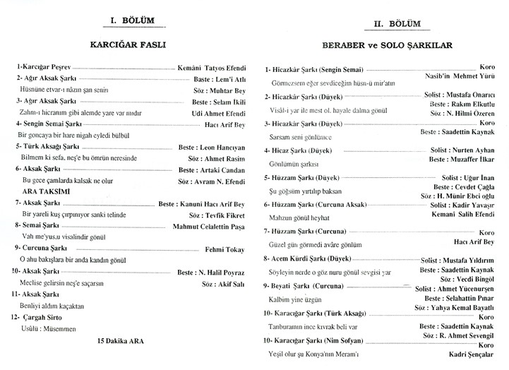 Karcığar Fasıl Beraber ve Solo Eserler